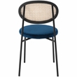 LeisureMod Euston Modern Wicker Dining Chair with Velvet Round Seat in Navy Blue