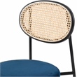 LeisureMod Euston Modern Wicker Dining Chair with Velvet Round Seat in Navy Blue