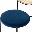 LeisureMod Euston Modern Wicker Dining Chair with Velvet Round Seat in Navy Blue