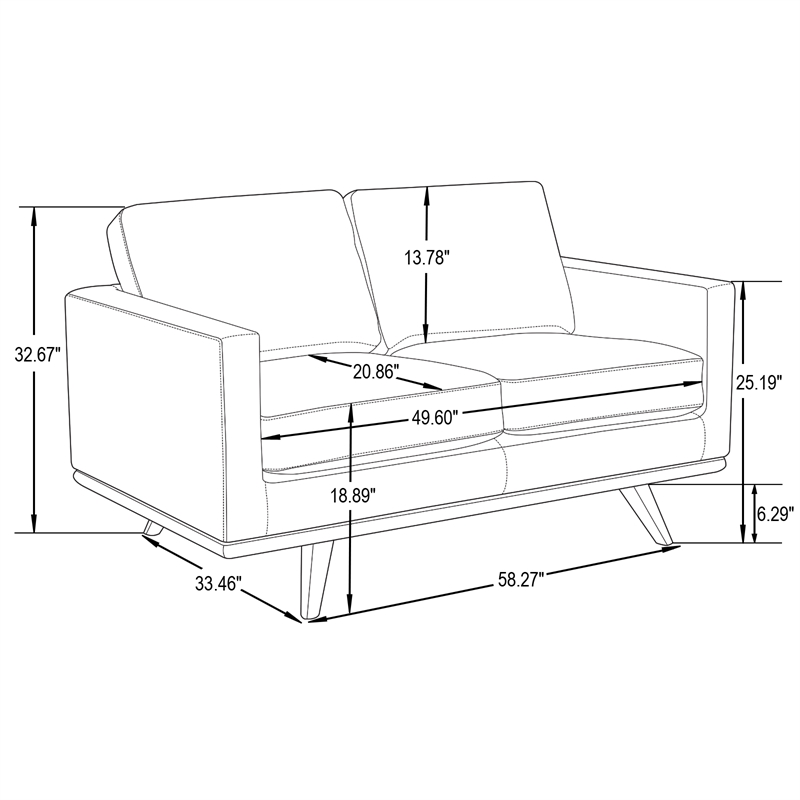 LeisureMod Chester Modern Faux Leather Loveseat With Birch Wood Base Black