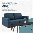 LeisureMod Chester Modern Faux Leather Loveseat With Birch Wood Base Navy Blue