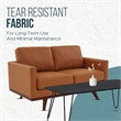 LeisureMod Chester Modern Faux Leather Loveseat With Birch Wood Base Cognac Tan