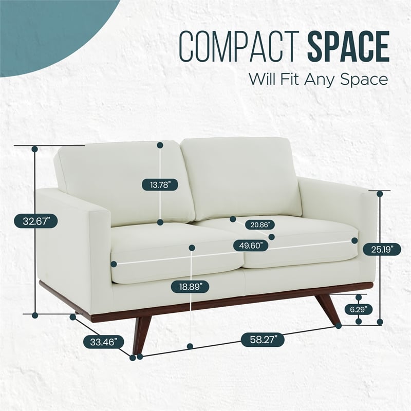 LeisureMod Chester Modern Faux Leather Loveseat With Birch Wood Base White