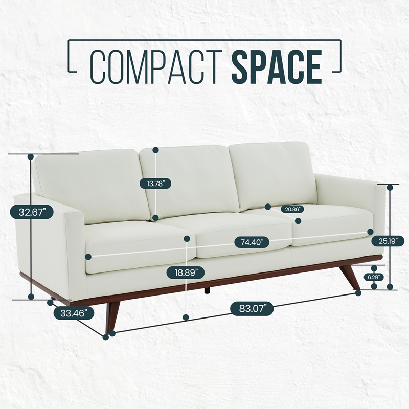 LeisureMod Chester Modern Faux Leather Sofa with Birch Wood Base White