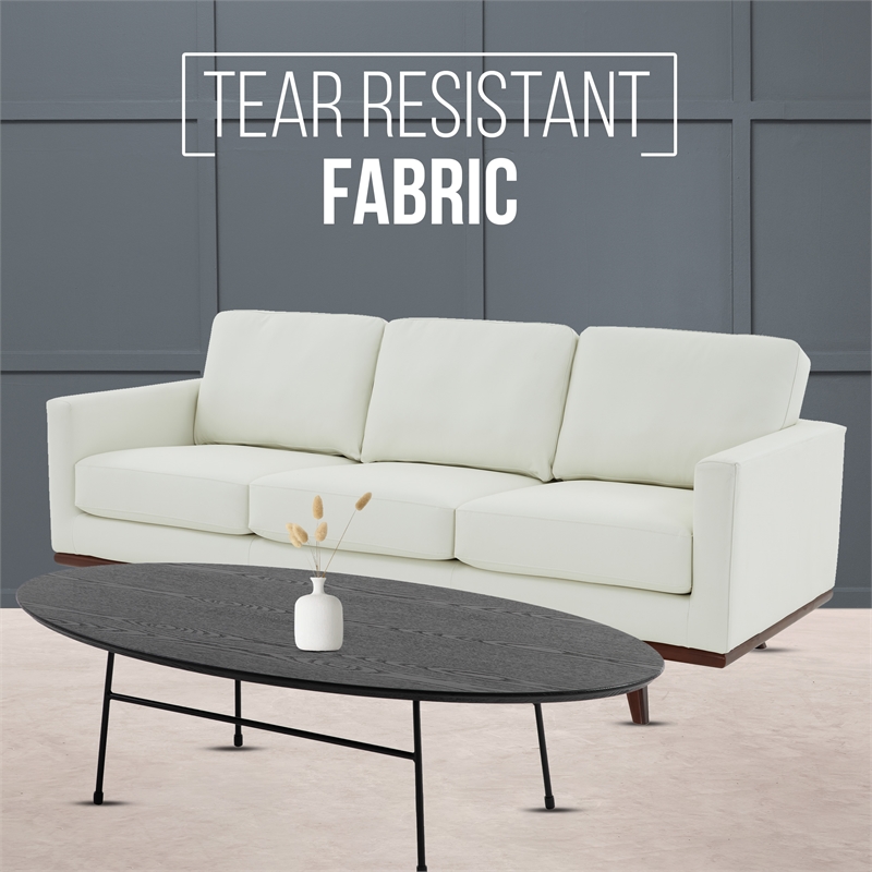 LeisureMod Chester Modern Faux Leather Sofa with Birch Wood Base White