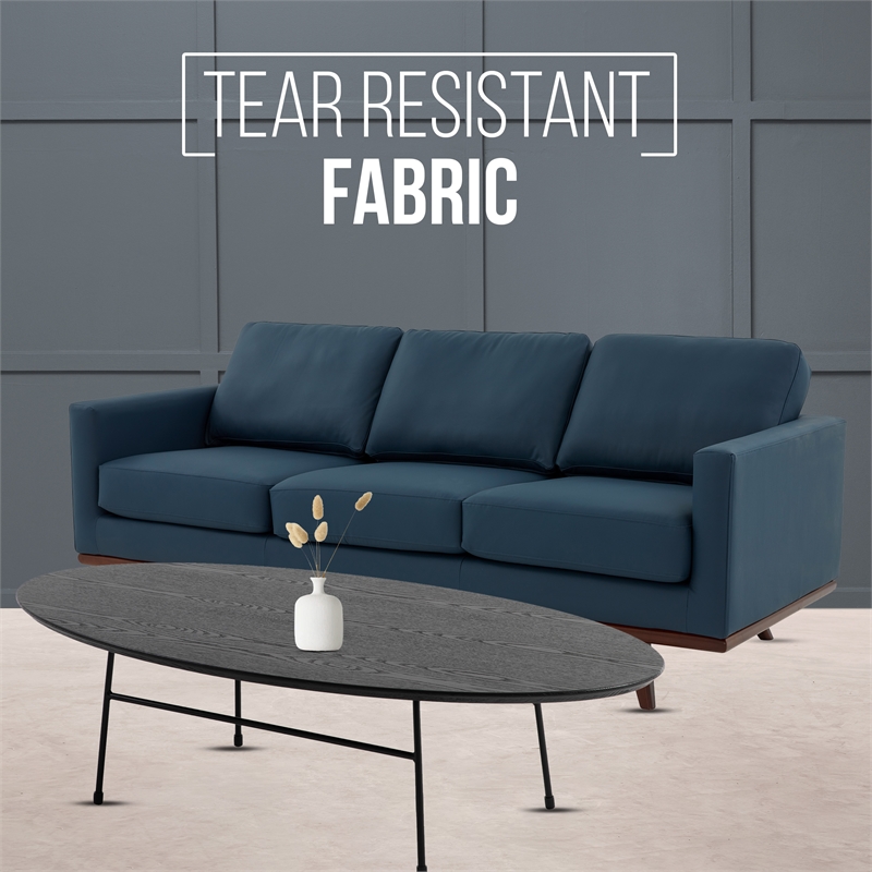 LeisureMod Chester Modern Faux Leather Sofa with Birch Wood Base Navy Blue