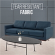 LeisureMod Chester Modern Faux Leather Sofa with Birch Wood Base Navy Blue