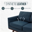 LeisureMod Chester Modern Faux Leather Sofa with Birch Wood Base Navy Blue