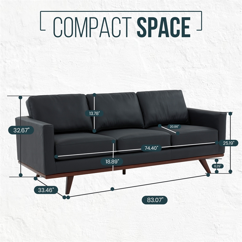 LeisureMod Chester Modern Faux Leather Sofa with Birch Wood Base Black