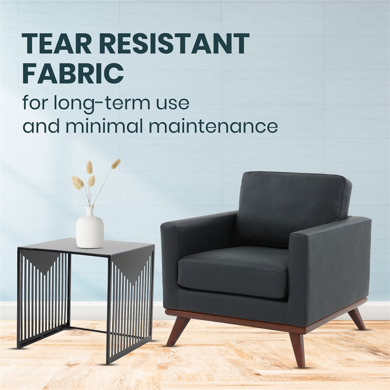 LeisureMod Chester Modern Faux Leather Arm Chair With Birch Wood Base Black