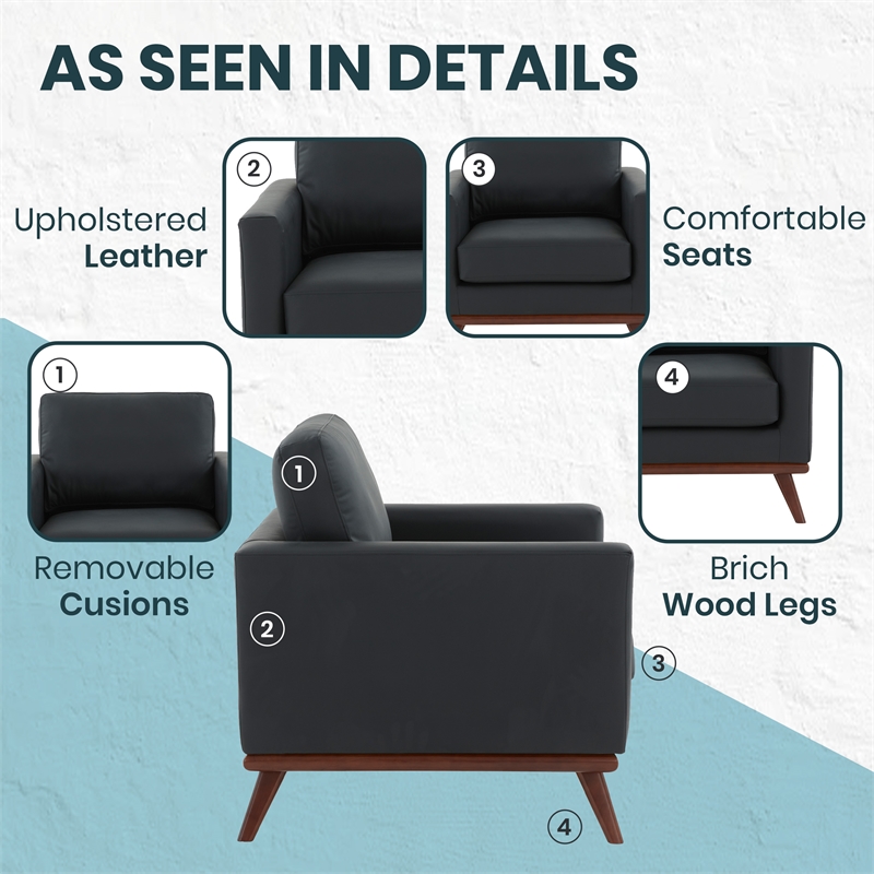 LeisureMod Chester Modern Faux Leather Arm Chair With Birch Wood Base Black