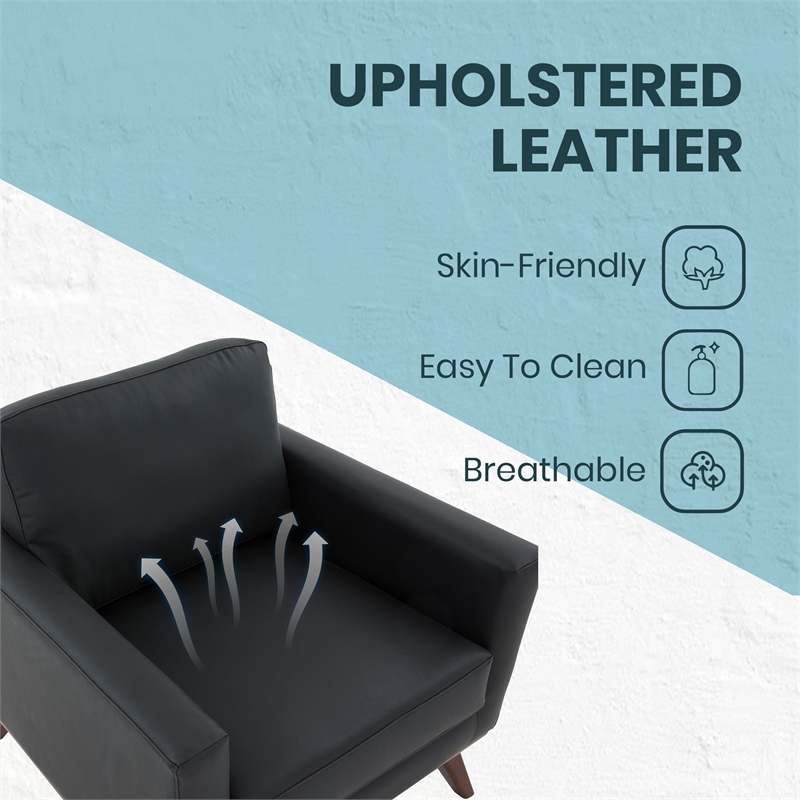 LeisureMod Chester Modern Faux Leather Arm Chair With Birch Wood Base Black