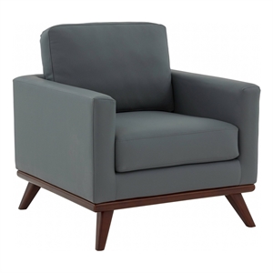 LeisureMod Chester Modern Faux Leather Arm Chair With Birch Wood Base Gray