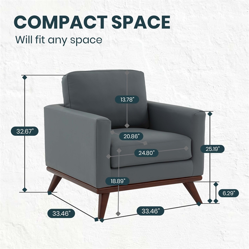 LeisureMod Chester Modern Faux Leather Arm Chair With Birch Wood Base Gray