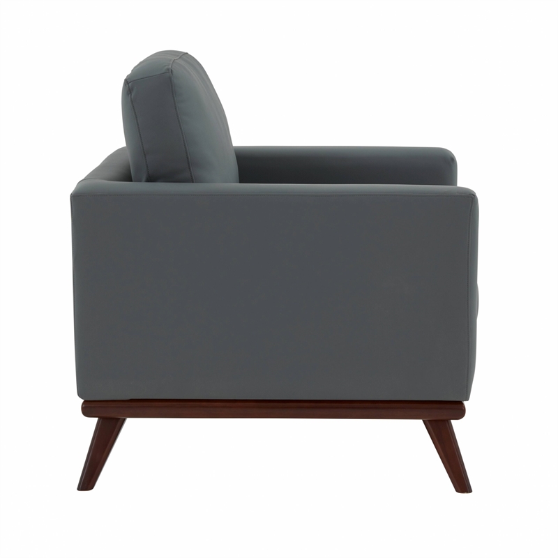 LeisureMod Chester Modern Faux Leather Arm Chair With Birch Wood Base Gray