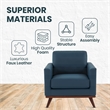 LeisureMod Chester Modern Faux Leather Arm Chair With Birch Wood Base Navy Blue