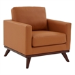 LeisureMod Chester Modern Faux Leather Arm Chair With Birch Wood Base Cognac Tan