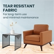 LeisureMod Chester Modern Faux Leather Arm Chair With Birch Wood Base Cognac Tan