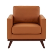 LeisureMod Chester Modern Faux Leather Arm Chair With Birch Wood Base Cognac Tan