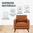 LeisureMod Chester Modern Faux Leather Arm Chair With Birch Wood Base Cognac Tan