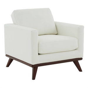 LeisureMod Chester Modern Faux Leather Arm Chair With Birch Wood Base White