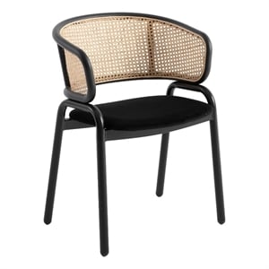 LeisureMod Ervilla Dining Chair With Steel Legs and Velvet Seat Black