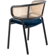 LeisureMod Ervilla Dining Chair With Steel Legs and Velvet Seat Navy Blue