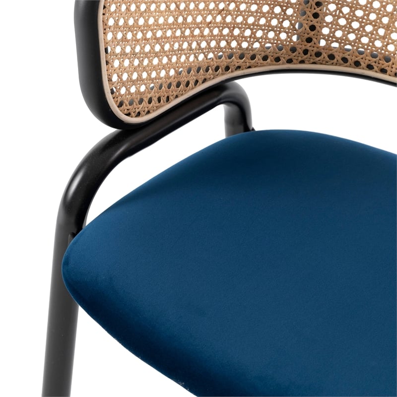 LeisureMod Ervilla Dining Chair With Steel Legs and Velvet Seat Navy Blue