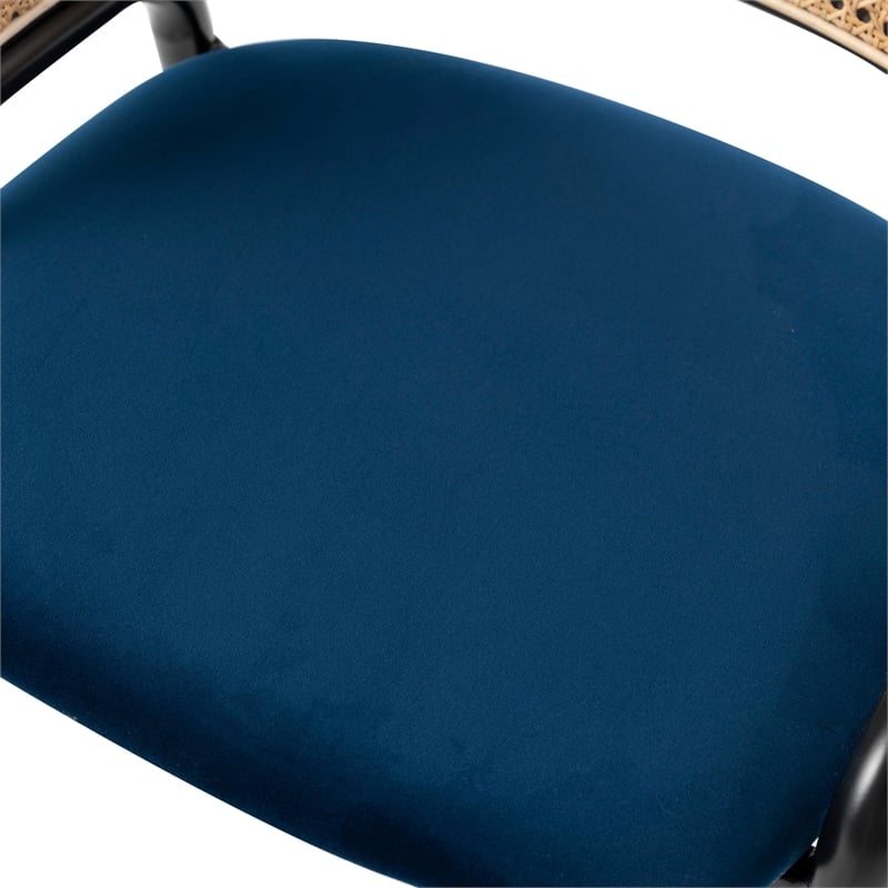LeisureMod Ervilla Dining Chair With Steel Legs and Velvet Seat Navy Blue