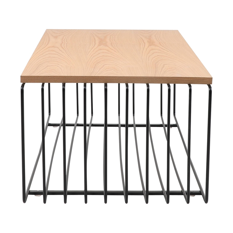 LeisureMod Walden Rectangular Wood Coffee Table Powder Coated Steel Frame Black