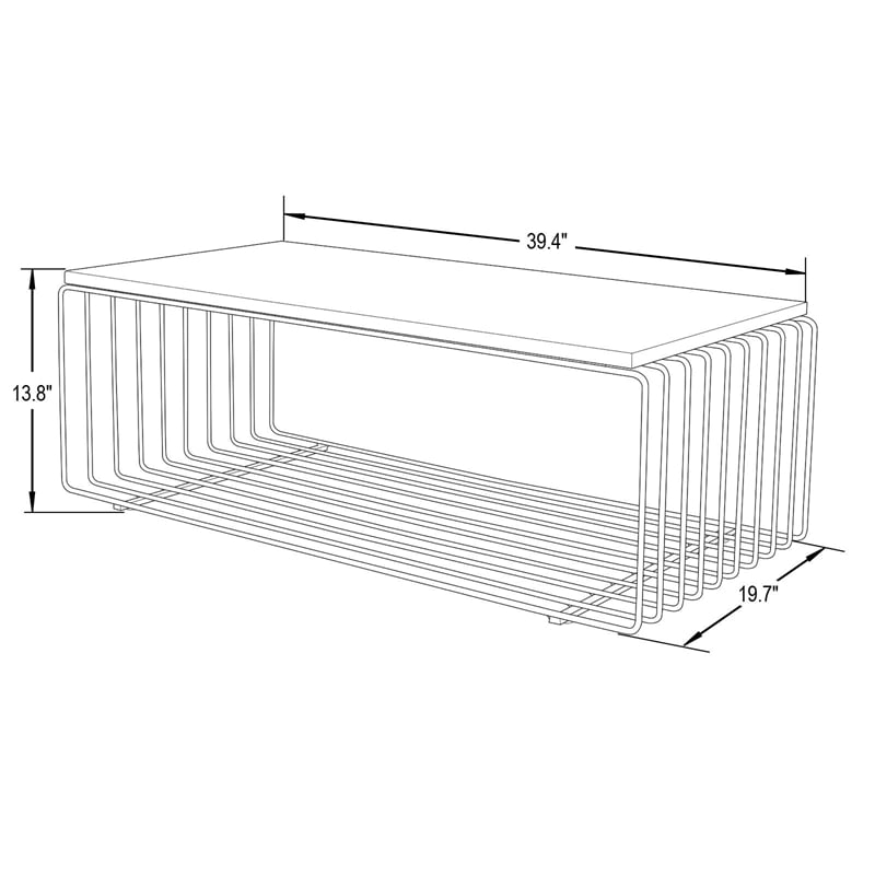 LeisureMod Walden Rectangular Wood Coffee Table Powder Coated Steel Frame White