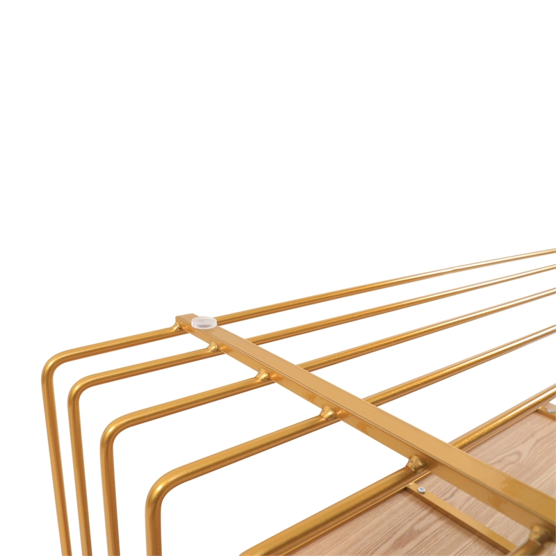 LeisureMod Walden Rectangular Wood Coffee Table Powder Coated Steel Frame Gold