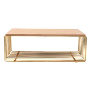 LeisureMod Walden Rectangular Wood Coffee Table Powder Coated Steel Frame Gold