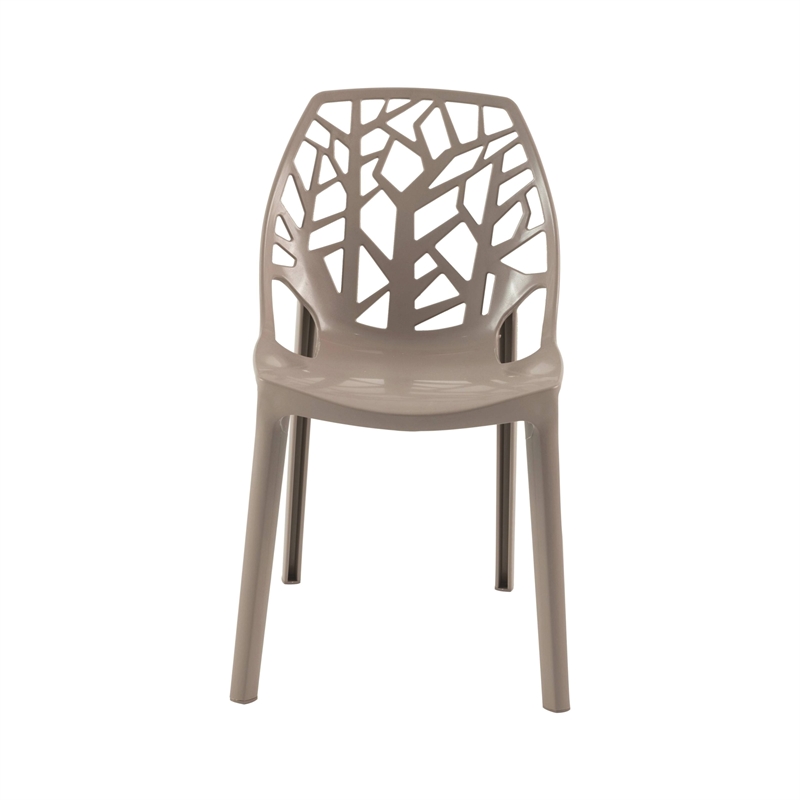 LeisureMod Cornelia Modern Plastic Dining Side Chair Set of 2 Solid Taupe