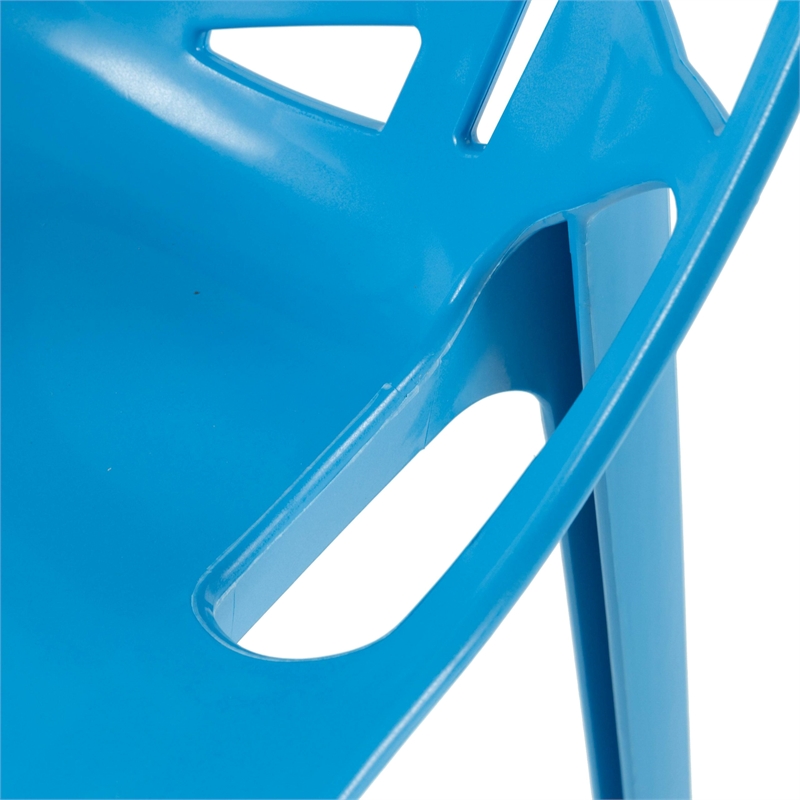 LeisureMod Cornelia Modern Plastic Dining Side Chair Set of 2 Solid Blue