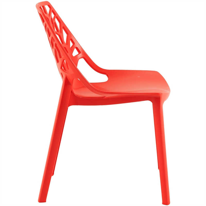 LeisureMod Cornelia Modern Plastic Dining Side Chair Set of 2 Solid Red