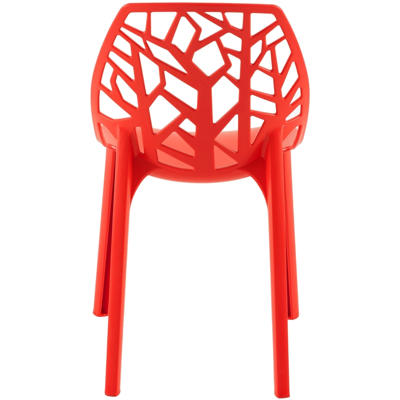 LeisureMod Cornelia Modern Plastic Dining Side Chair Set of 2 Solid Red