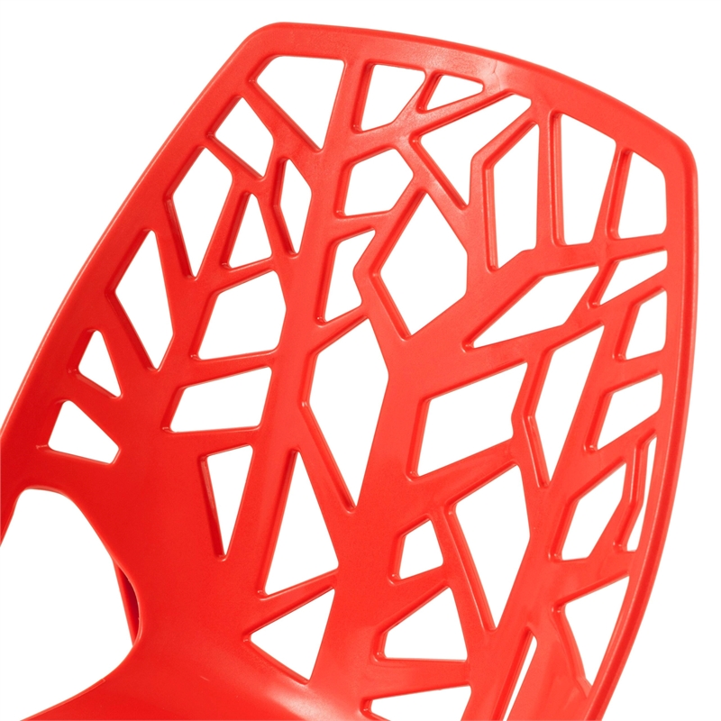 LeisureMod Cornelia Modern Plastic Dining Side Chair Set of 2 Solid Red