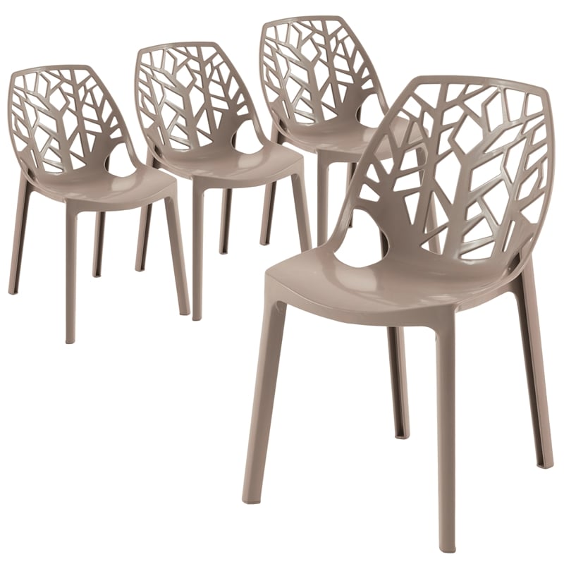 LeisureMod Cornelia Modern Plastic Dining Side Chair Set of 4 Solid Brown