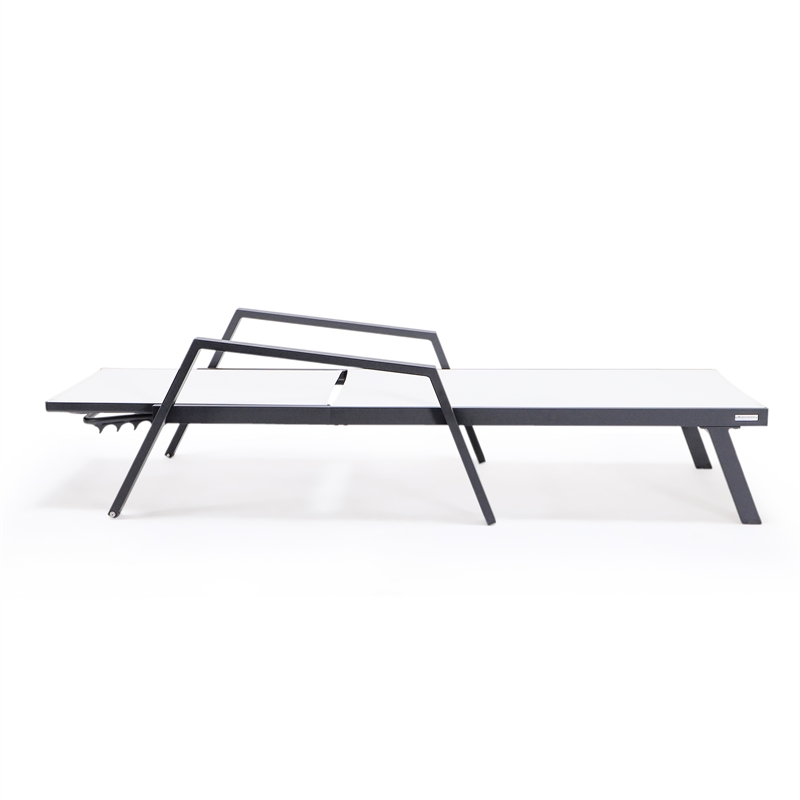 LeisureMod Marlin Patio Chaise Lounge Chair With Arms Aluminum Frame White