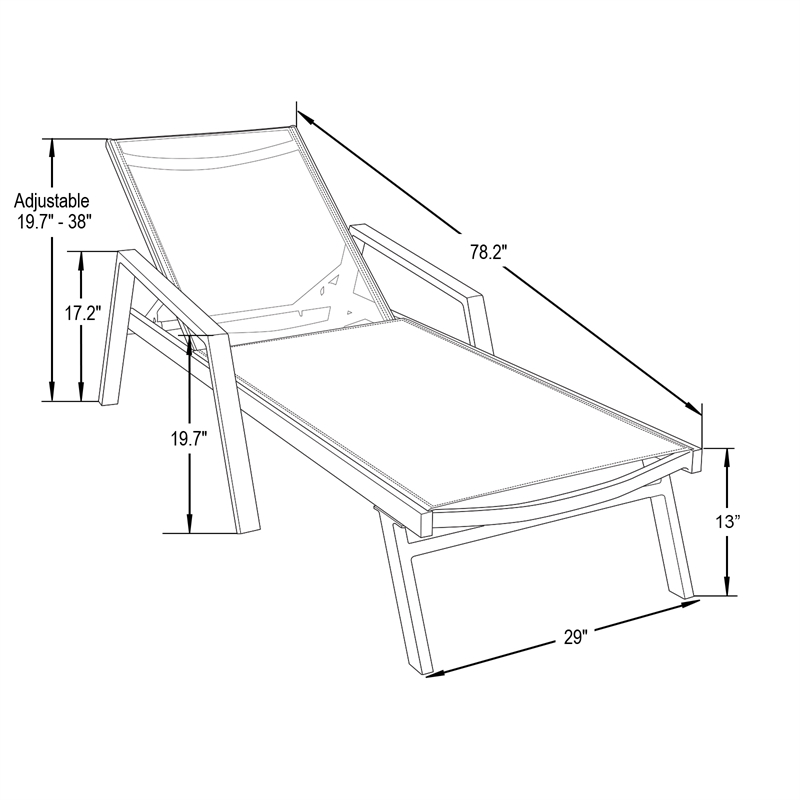 LeisureMod Marlin Patio Chaise Lounge Chair With Arms Aluminum Frame White