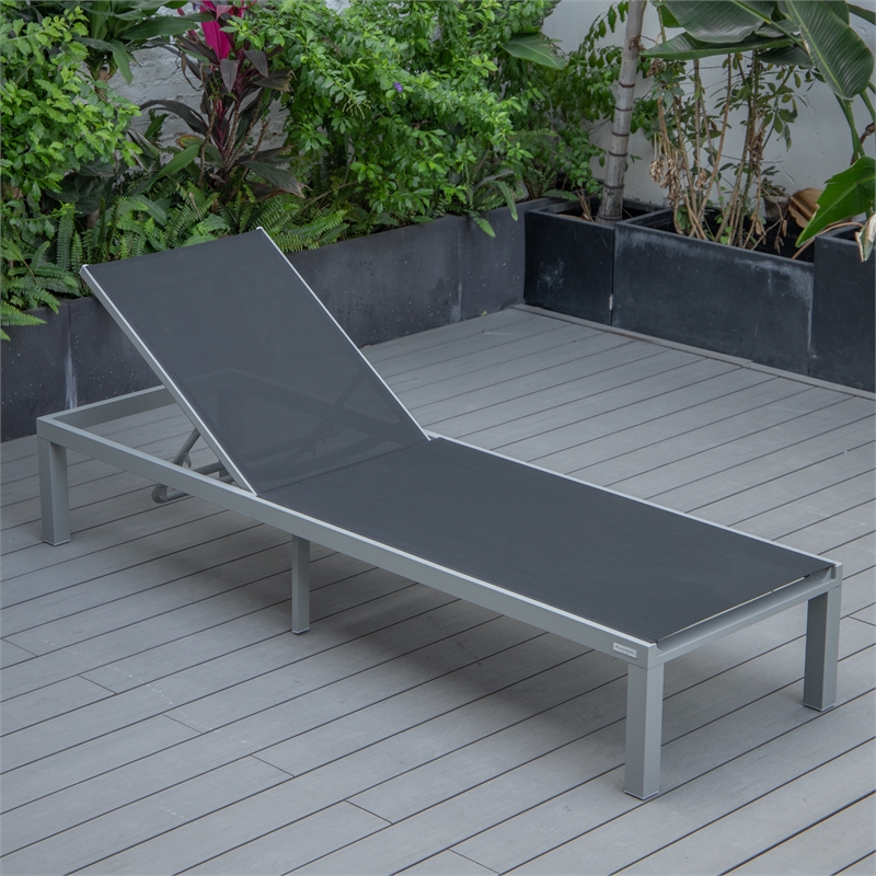 LeisureMod Marlin Patio Chaise Lounge Chair With Black Aluminum Frame Black