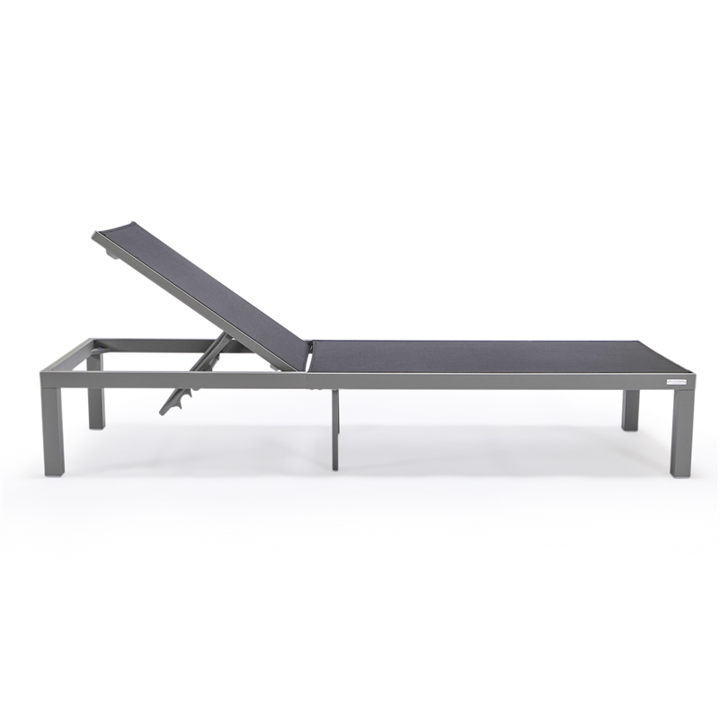 LeisureMod Marlin Patio Chaise Lounge Chair With Black Aluminum Frame Black