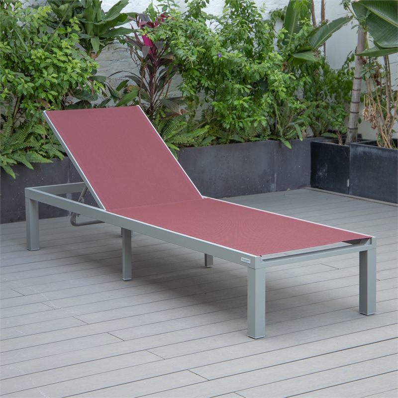 LeisureMod Marlin Patio Chaise Lounge Chair With Black Aluminum Frame Red