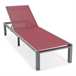 LeisureMod Marlin Patio Chaise Lounge Chair With Black Aluminum Frame Red
