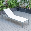 LeisureMod Marlin Patio Chaise Lounge Chair With Black Aluminum Frame White