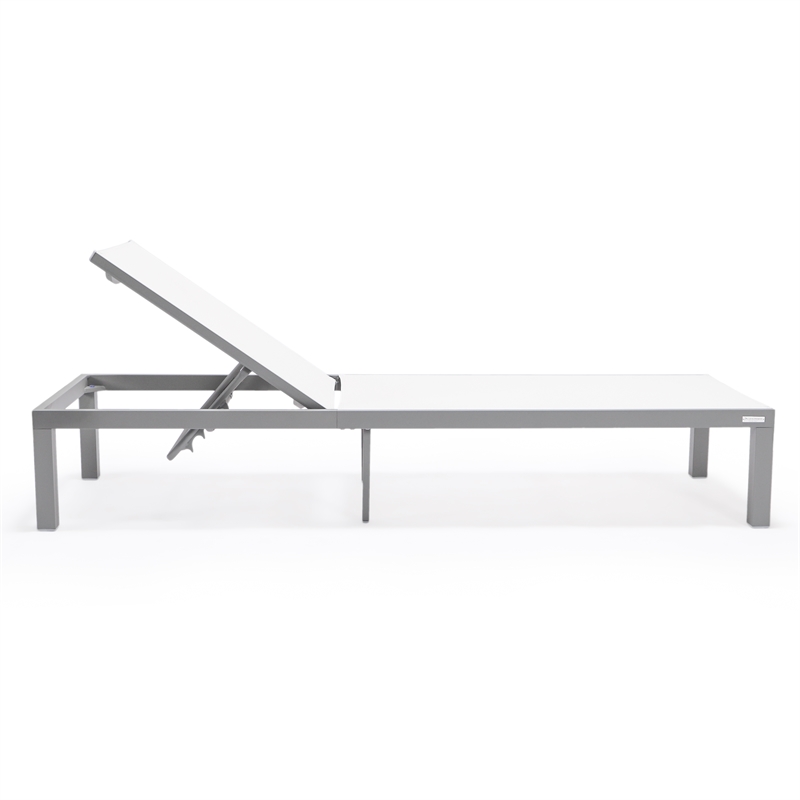 LeisureMod Marlin Patio Chaise Lounge Chair With Black Aluminum Frame White