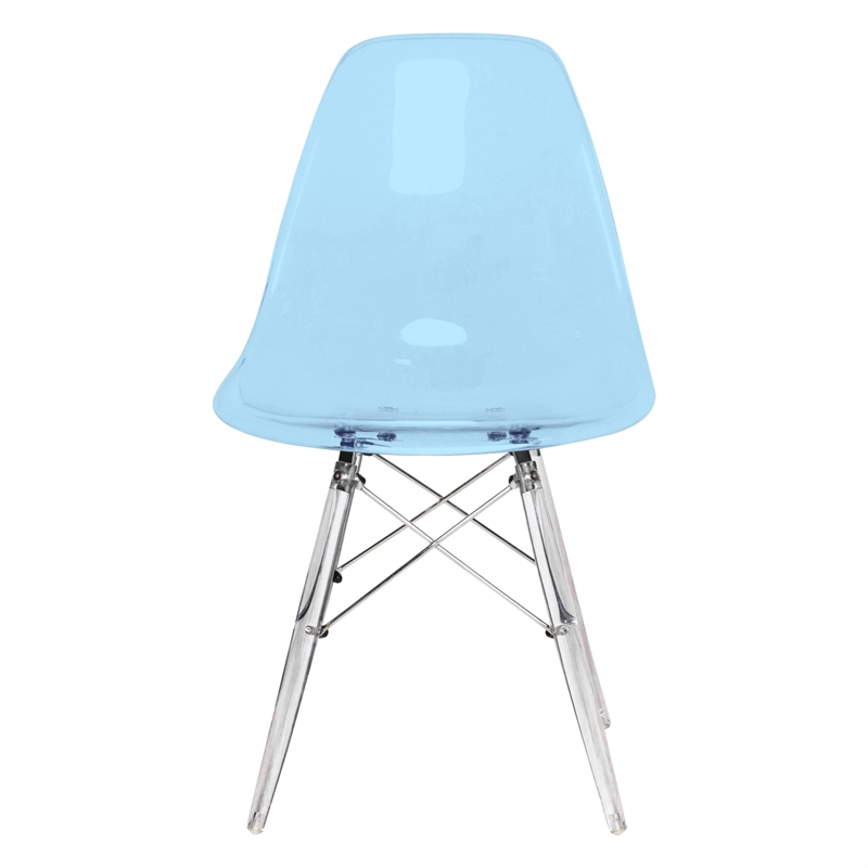 LeisureMod Dover Plastic Transparent Dining Chair Set of 2 Transparent Blue