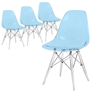 LeisureMod Dover Plastic Transparent Dining Chair Set of 4 Transparent Blue