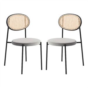LeisureMod Euston Dining Chair with Wicker Back & Velvet Seat Set of 2 Gray